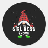 Girl Boss Gnome Buffalo Plaid Matching Family Chri Ronde Sticker (Voorkant)