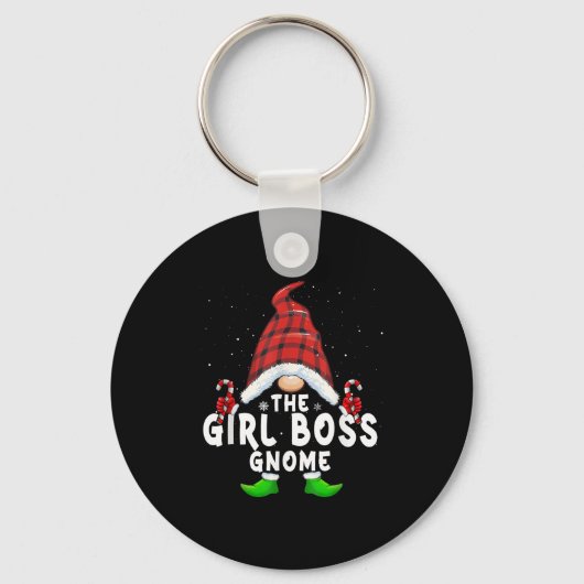 Girl Boss Gnome Buffalo Plaid Matching Family Chri Sleutelhanger (Voorkant)