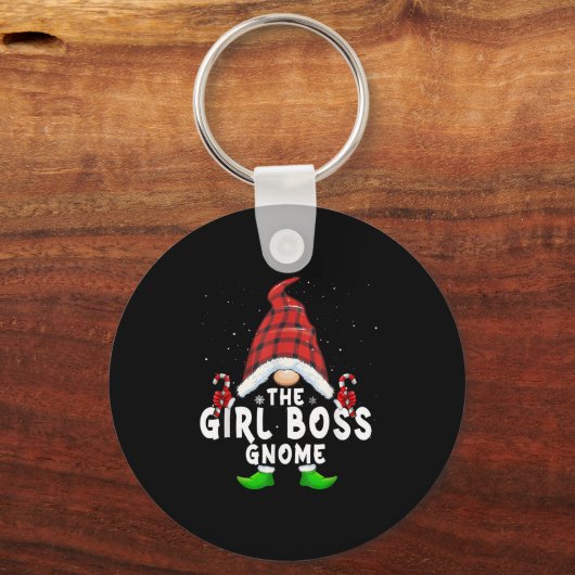 Girl Boss Gnome Buffalo Plaid Matching Family Chri Sleutelhanger (Voorkant)