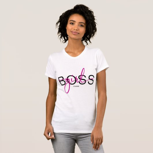 Girl Boss Hot Roze en Zwart T-shirt (Voorkant volledig)