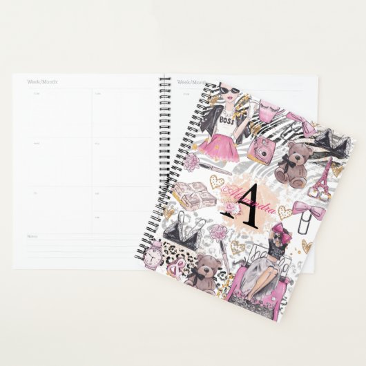 Girl Boss Luxe Zwart Roze Illustratie Planner (Display)