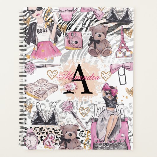 Girl Boss Luxe Zwart Roze Illustratie Planner (Voorkant)