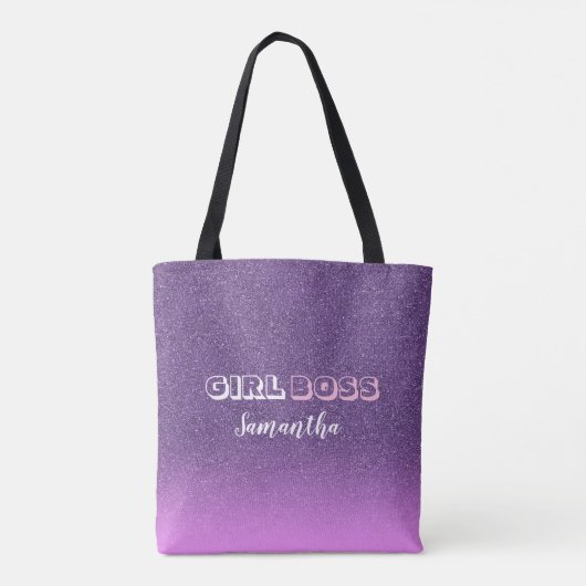 Girl Boss op roze paarse glitter Tote Bag (Achterkant)