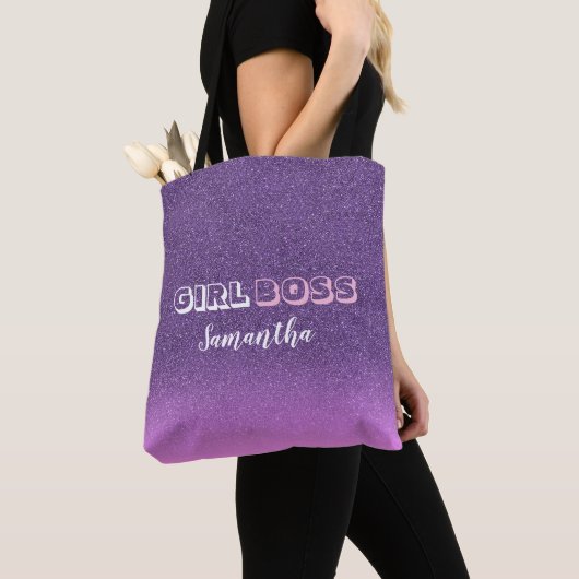 Girl Boss op roze paarse glitter Tote Bag (Dichtbij)