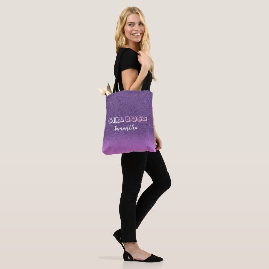 Girl Boss op roze paarse glitter Tote Bag (Op model)