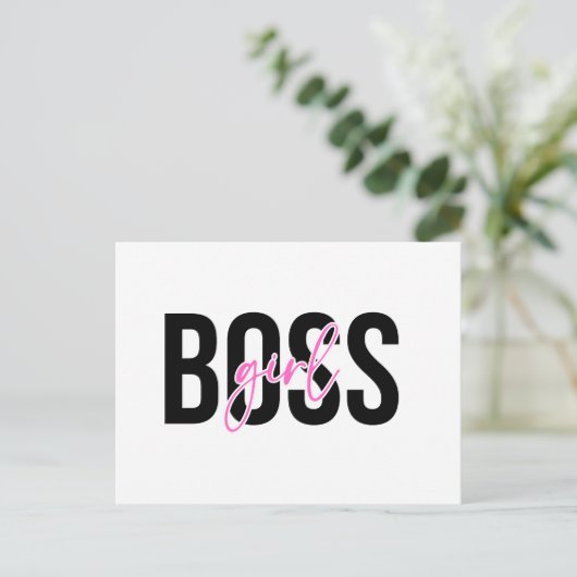 Girl Boss Pink Black Feestdagenkaart (Staand voorkant)