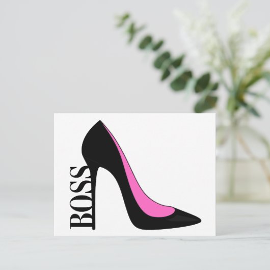 Girl Boss Pink Black Heel Feestdagenkaart (Staand voorkant)