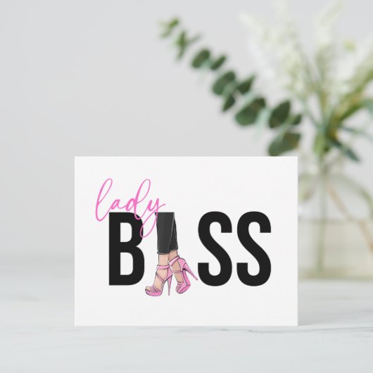 Girl Boss Pink Black Heel Feestdagenkaart (Staand voorkant)