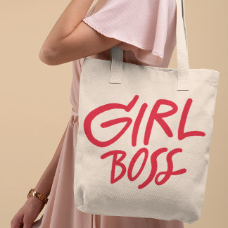 Girl Boss Red Bold Typography Script Feminine Tote Bag
