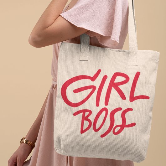 Girl Boss Red Bold Typography Script Feminine Tote Bag