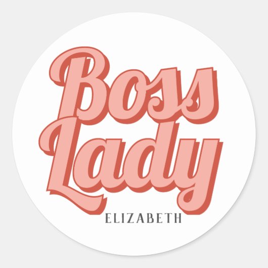 Girl Boss Retro Gepersonaliseerd naam Klassic Roun Ronde Sticker (Voorkant)