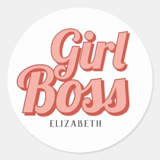 Girl Boss Retro Gepersonaliseerd naam Ronde Sticker (Voorkant)