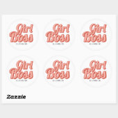 Girl Boss Retro Gepersonaliseerd naam Ronde Sticker (Vel)
