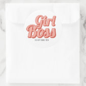 Girl Boss Retro Gepersonaliseerd naam Ronde Sticker (Tas)