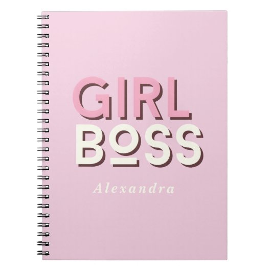 Girl Boss Retro Minimal Pink Notebook Notitieboek (Voorkant)