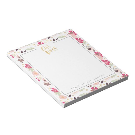 Girl Boss Trendy  Floral Pattern Notitieblok (Schuin)