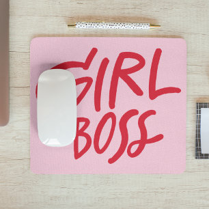 Girl Boss Vetgedrukte Typografie Rood & Roze Vrouw Muismat