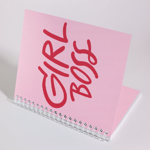 Girl Boss Vetgedrukte Typografie Rood & Roze Vrouw Notitieboek