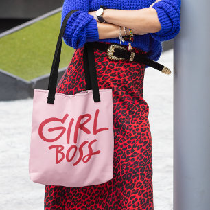 Girl Boss Vetgedrukte Typografie Rood & Roze Vrouw Tote Bag