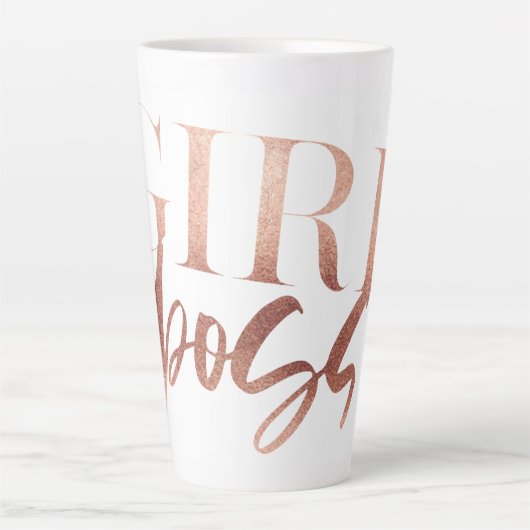 Girl Boss | Zwarte Roos Gold-tekst | Latte Mok (Voorkant)
