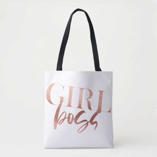 Girl Boss | Zwarte Roos Gold-tekst | Tote Bag (Voorkant)