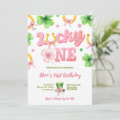 Girl Bow Glitter Lucky One St Patrick 1st Birthday Kaart (Staand voorkant)