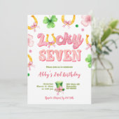 Girl Bow Glitter Lucky Seven St Patrick Birthday Kaart (Staand voorkant)