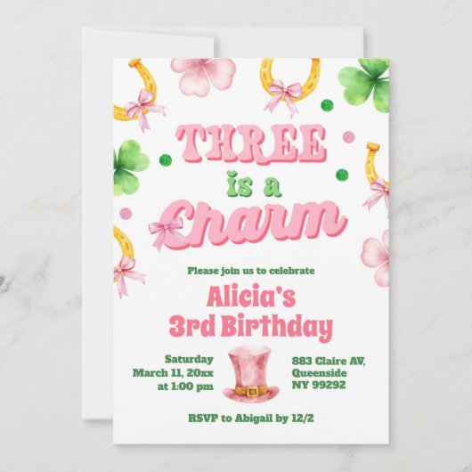 Girl Bow Glitter three is a charm St Patrick Kaart (Voorkant)