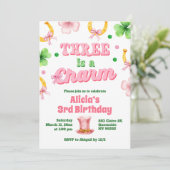 Girl Bow Glitter three is a charm St Patrick Kaart (Staand voorkant)