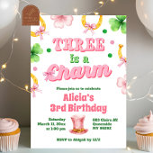 Girl Bow Glitter three is a charm St Patrick Kaart