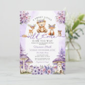 Girl Bow Paarse Deer Woodland Wild One Baby shower Kaart (Staand voorkant)