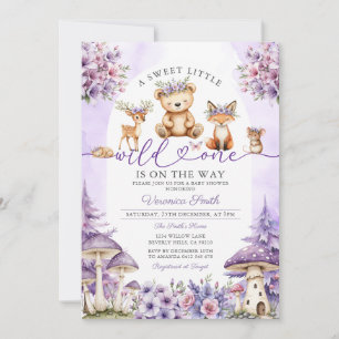 Girl Bow Paarse Deer Woodland Wild One Baby shower Kaart