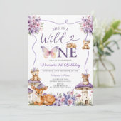 Girl Bow Paarse Herten Woodland Wild One Birthday Kaart (Staand voorkant)