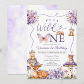 Girl Bow Paarse Herten Woodland Wild One Birthday Kaart (Voorkant / Achterkant)