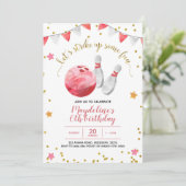 Girl Bowling Birthday Uitnodiging (Staand voorkant)