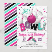 Girl Bowling Party Uitnodiging voor Bowling Party (Voorkant / Achterkant)