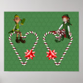 Girl Boy Elf Candy Cane Hearts Kerstfeestdag Poster (Voorkant)
