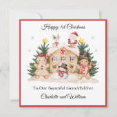 Girl Boy First Christmas Gingerbread Santa Card Feestdagenkaart (Voorkant)