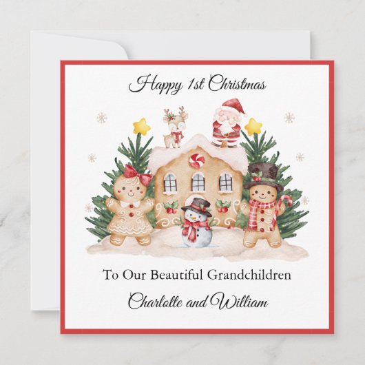Girl Boy First Christmas Gingerbread Santa Card Feestdagenkaart (Voorkant)