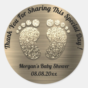 Girl Boy Gold Feet Baby shower Favor Dank je Ronde Sticker