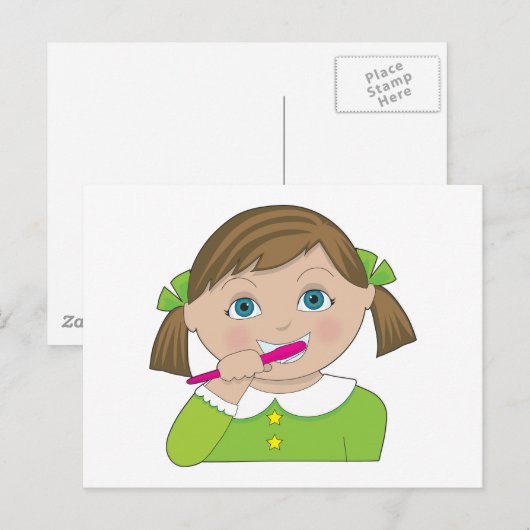 Girl Brushing Teeth Briefkaart (Voorkant / Achterkant)