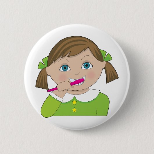 Girl Brushing Teeth Ronde Button 5,7 Cm (Voorkant)