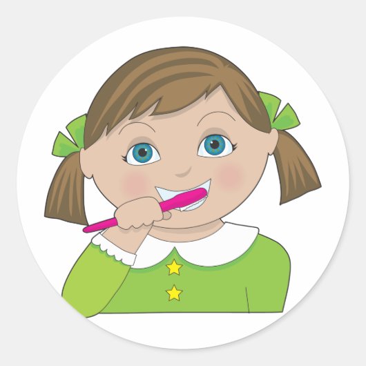 Girl Brushing Teeth Ronde Sticker (Voorkant)