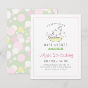Girl Bubble Bath Baby shower Invitation Kaart