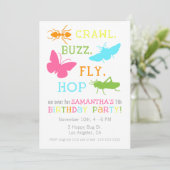 Girl Bug Insect verjaardagsfeestje uitnodiging (Staand voorkant)