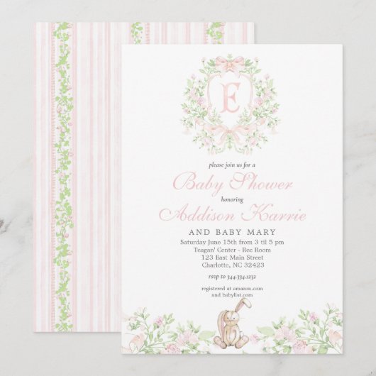 Girl Bunny Baby shower invitation Kaart (Voorkant / Achterkant)