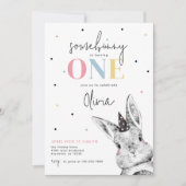 Girl Bunny First Birthday Party Kaart (Voorkant)