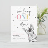 Girl Bunny First Birthday Party Kaart (Staand voorkant)