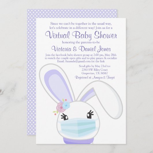Girl Bunny Mask Mail Virtual Baby shower Kaart (Voorkant / Achterkant)