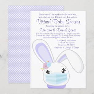 Girl Bunny Mask Mail Virtual Baby shower Kaart